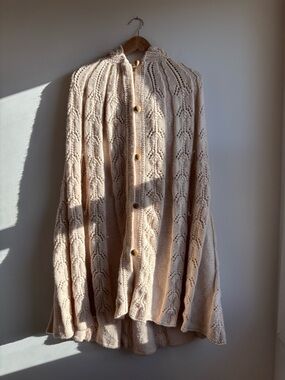 Cream Knit Button-Up Cape